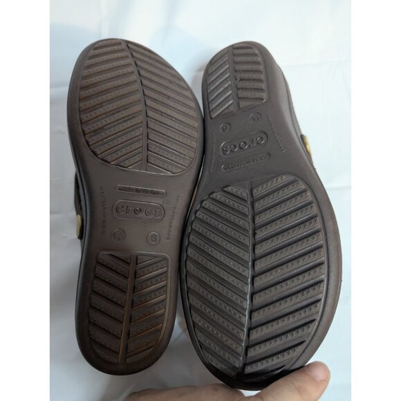 Crocs Sanrah Circle Matte Slide On Sandals Sz 6 Brown Gold - Picture 5 of 10